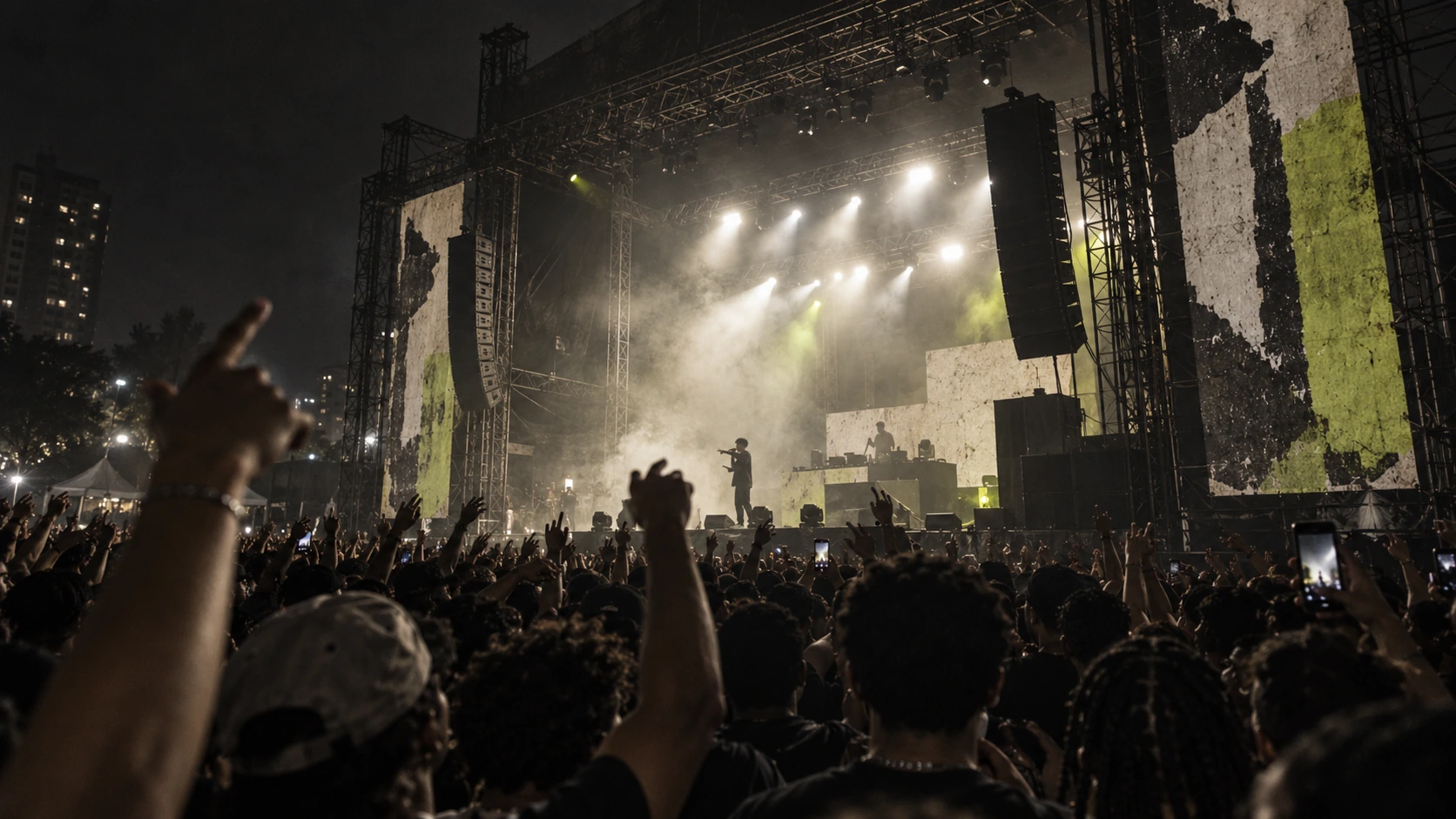 Palco PULSO lotado durante um show à noite